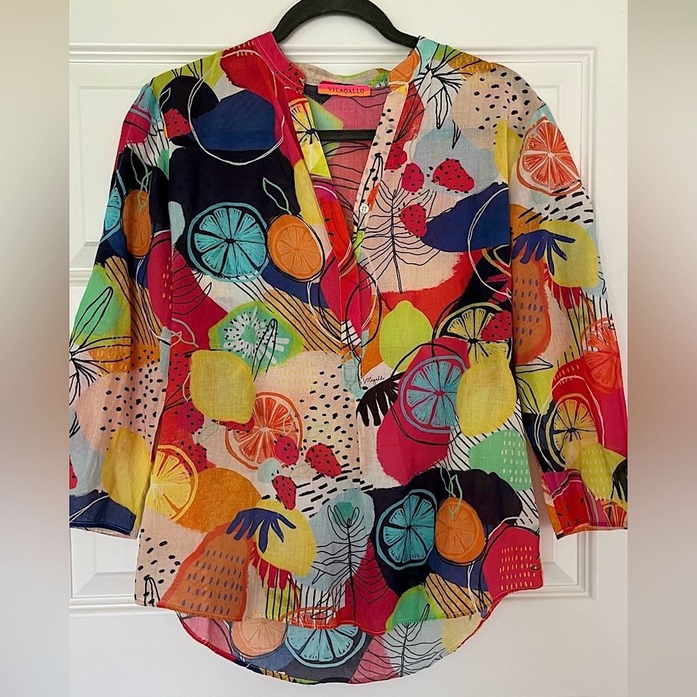 Vilagallo Multicolor Fruit-Print V-Neck Blouse